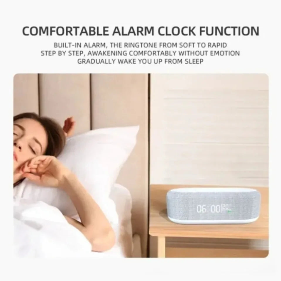 Base de Carga Inalámbrica con Alarma, Lámpara de Noche, Reloj de Escritorio y Termómetro para iPhone 17, 16, 15, 14, 13, con Carga Rápida