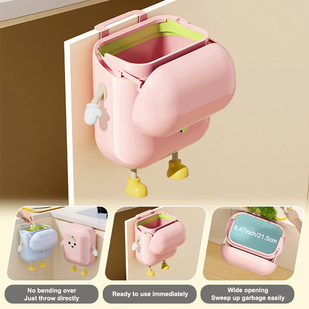 Cubo de abono de cocina para encimera o debajo del fregadero, cubo de basura colgante de plástico con tapa, cubo de basura montado en la pared para baño,