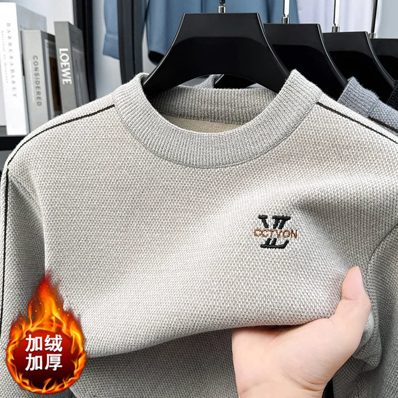Suéter de Hombre Cuello Redondo Grueso de Invierno Color Sólido