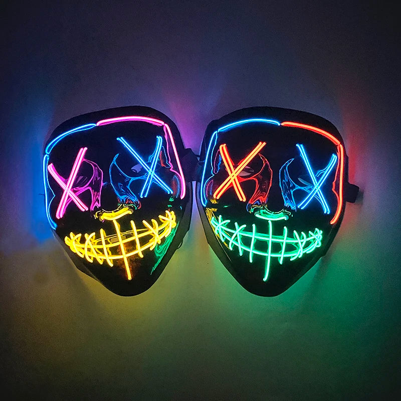 Máscara LED Inalámbrica Brillante para Halloween, Suministros para Fiestas, Máscara de Purge de Neón, Cosplay, Máscaras Faciales Luminosas, Accesorios para Carnaval y Festivales