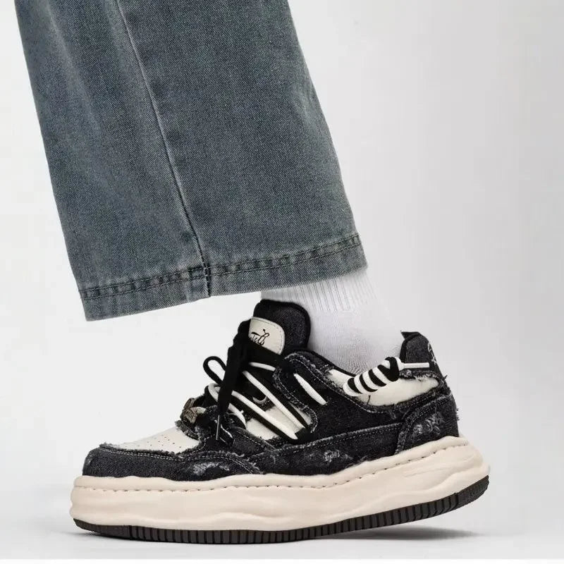 Zapatillas de skate de mezclilla retro para hombre con plataforma