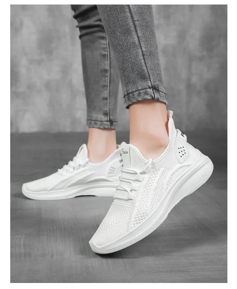 Zapatos informales para mujer, gran oferta, calcetín sin cordones de malla de aire transpirable, calzado para exteriores, zapatillas de deporte para mujer, plataformas de fondo grueso, 2025