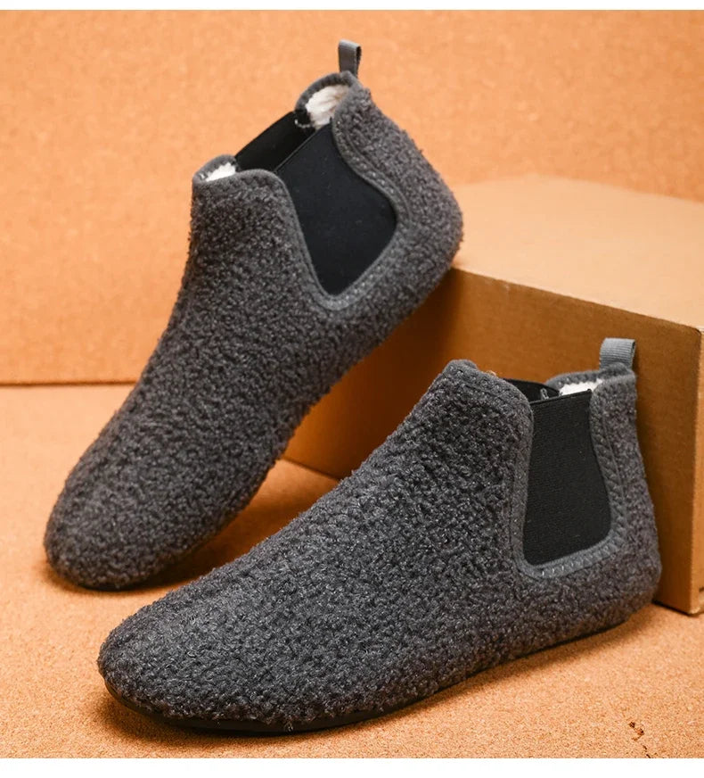YRZL, zapatos cálidos de algodón para invierno, zapatillas de interior para el hogar para hombre, zapatos informales de algodón de felpa con parte inferior fina, zapatillas antideslizantes de suela suave para hombre