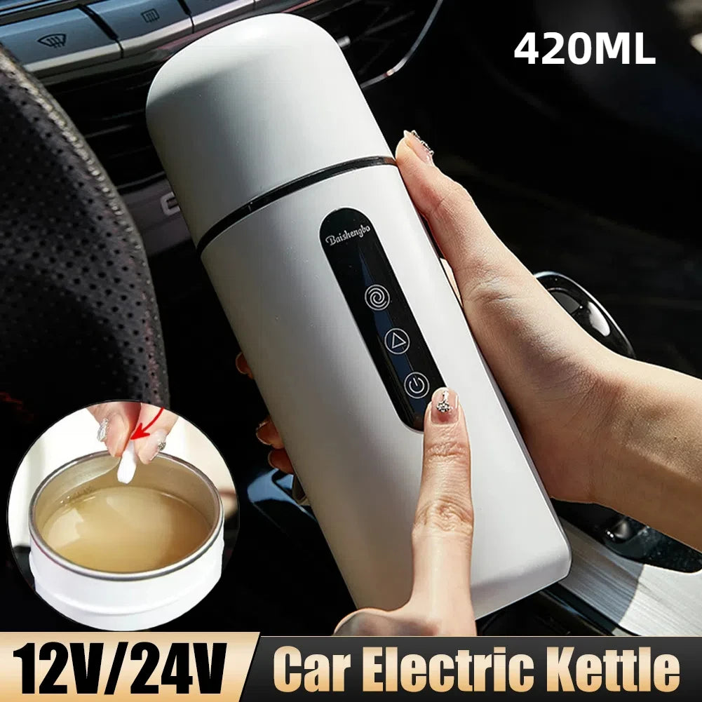 Hervidor eléctrico portátil de 420ml, taza calefactora para coche, 304 LED, Control inteligente de temperatura, calentador, taza agitadora, botella calefactora, taza mezcladora