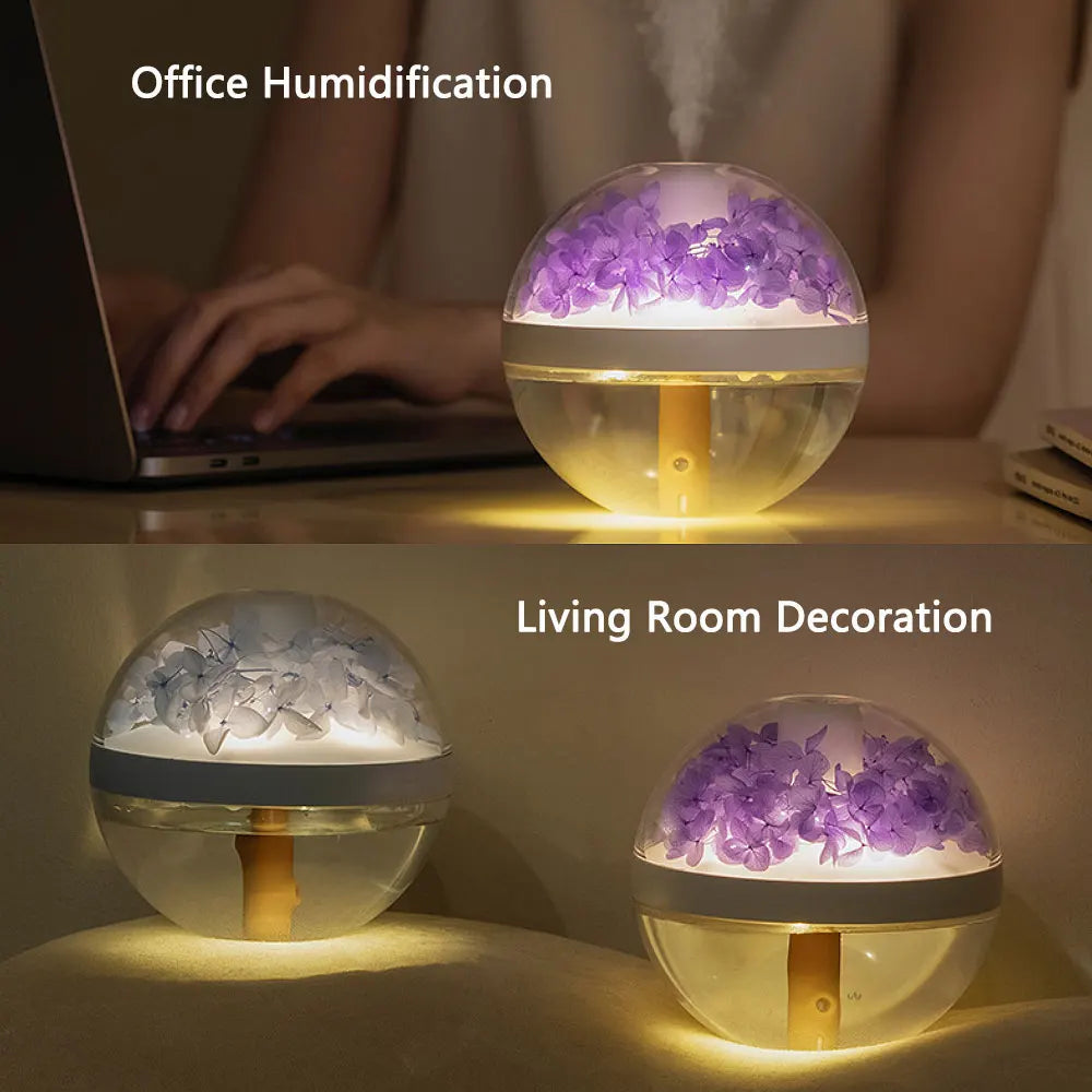 Humidificador de flores eternas, luz de ambiente, cargador de batería Dual USB, Mini difusor de flores artificiales, regalo de Festival creativo para el hogar
