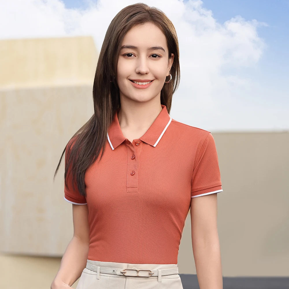 Camiseta de Seda Helada con Cuello Polo para Mujer
