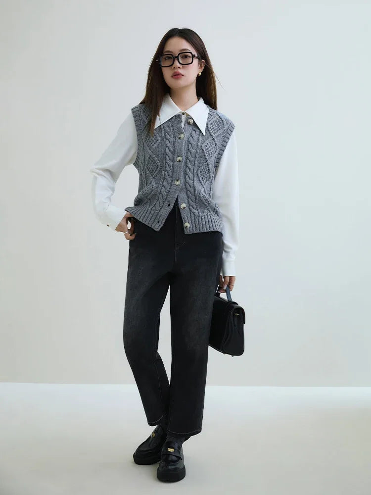 Pantalones Vaqueros de Algodón con Lana Cepillada para Mujer