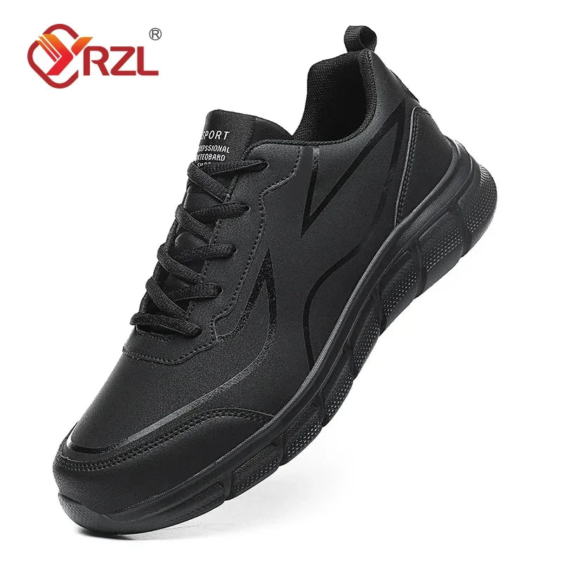 YRZL, zapatillas para correr negras, zapatillas deportivas impermeables de cuero, zapatillas deportivas resistentes al desgaste para hombres, zapatos deportivos para caminar, zapatos cómodos para hombres