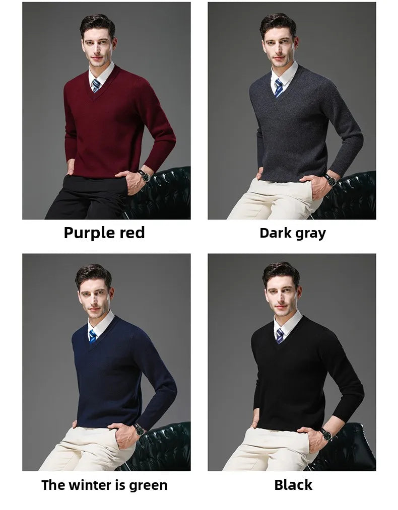 Suéter de Punto Grueso Antipilling para Hombre - Cuello en V