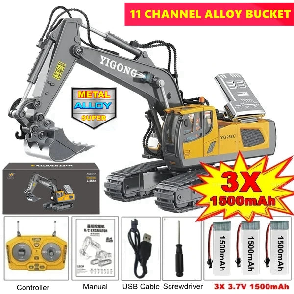 Excavadora, Volquete y Bulldozer RC 4WD con Control Remoto, Vehículos de Construcción