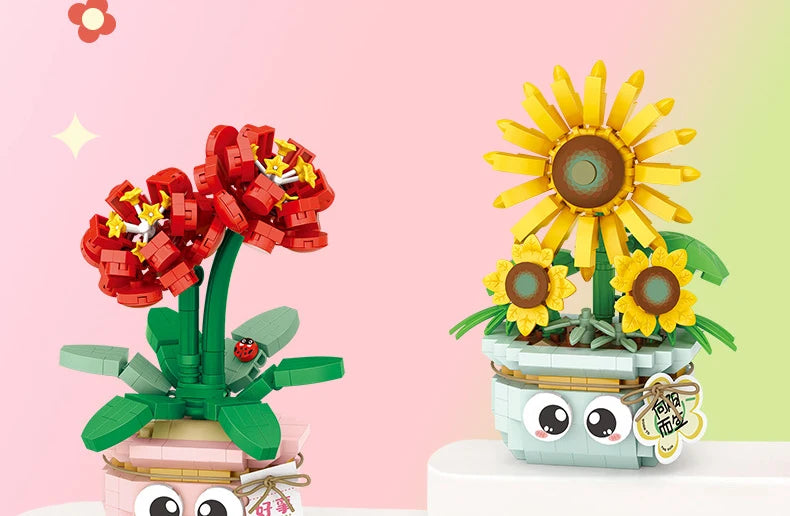Bloques de Construcción LOZ Serie Plantas, Rosas y Girasoles en Maceta, Modelo MOC DIY, Flor Artificial, Decoración de Escritorio, Regalo Coleccionable para Adultos