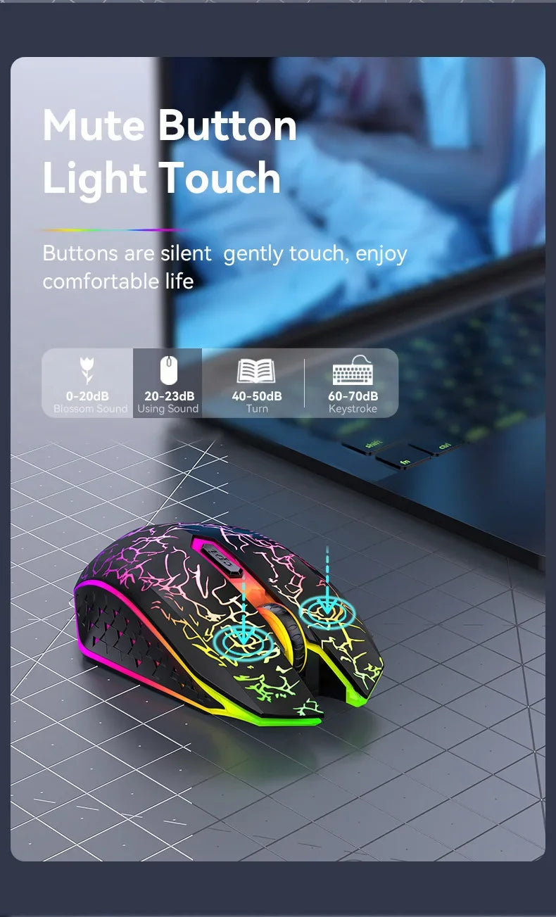 Ratón inalámbrico Bluetooth 5,2, ratón RGB para juegos, ratón silencioso, ratón recargable de 800-1200-1600 DPI, ratón para PC, portátil, Macbook