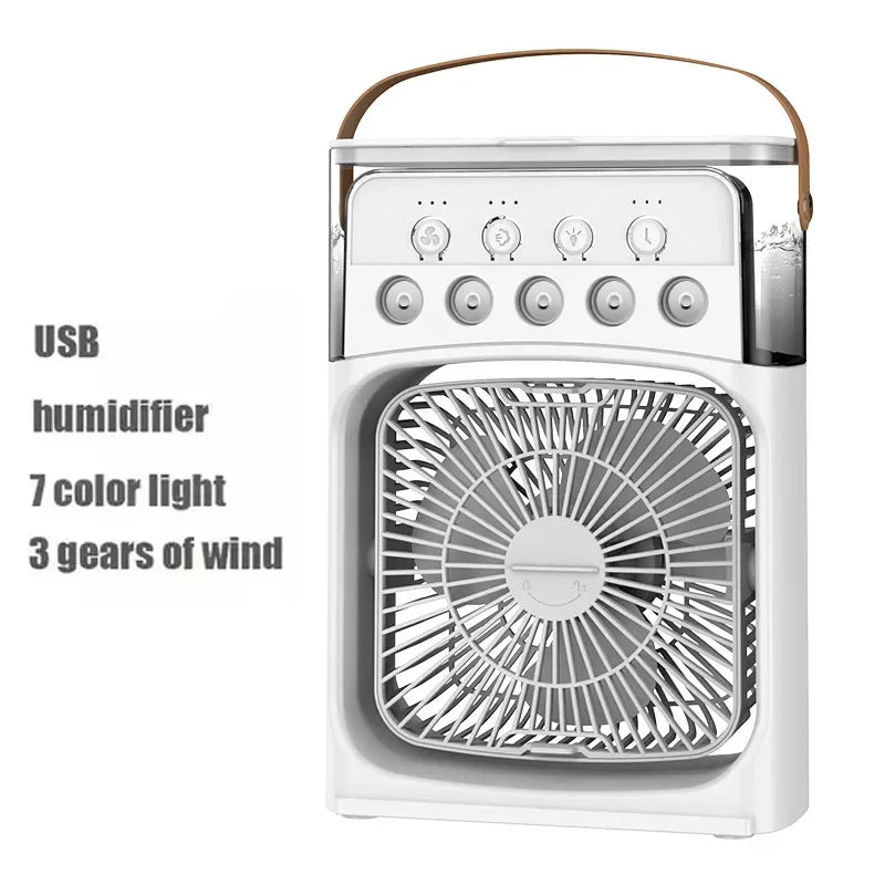 Ventilador 3 en 1 con Humidificador, Luz LED y Enfriamiento de Aire