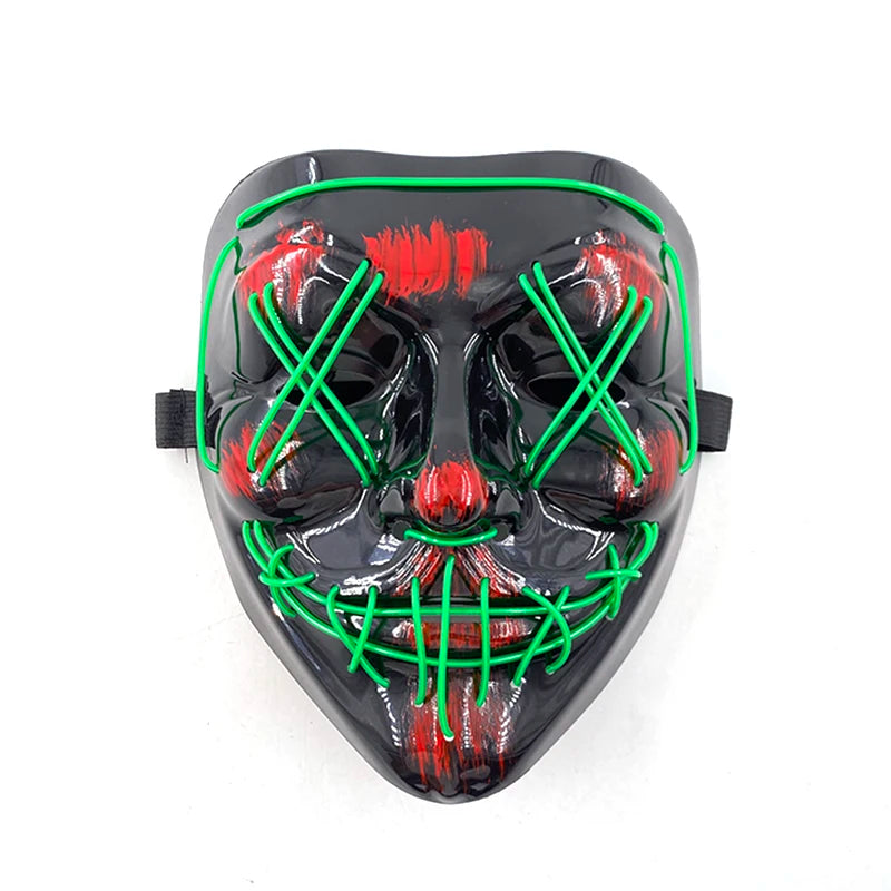 Máscara LED Inalámbrica Brillante para Halloween, Suministros para Fiestas, Máscara de Purge de Neón, Cosplay, Máscaras Faciales Luminosas, Accesorios para Carnaval y Festivales