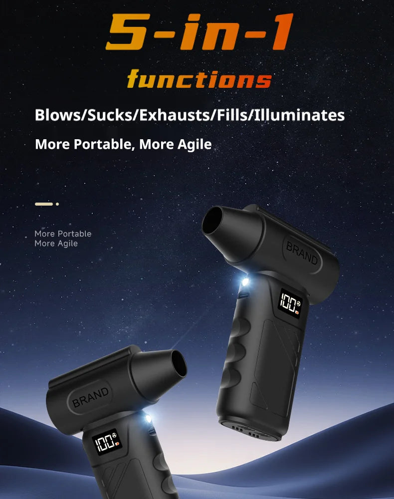 Soplador de aire turbo 5 en 1 inalámbrico, 680000 RPM y batería 10000 mAh