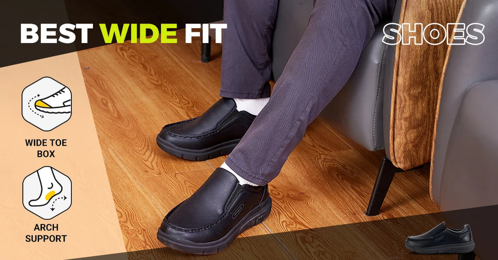 Zapatos Fitville para hombre, zapatos informales sin cordones de cuero de ancho, ligeros para pies hinchados con soporte para el arco, alivio del dolor