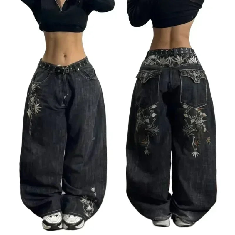 Pantalones Vaqueros Holgados Vintage de Pierna Ancha Y2K para Mujer