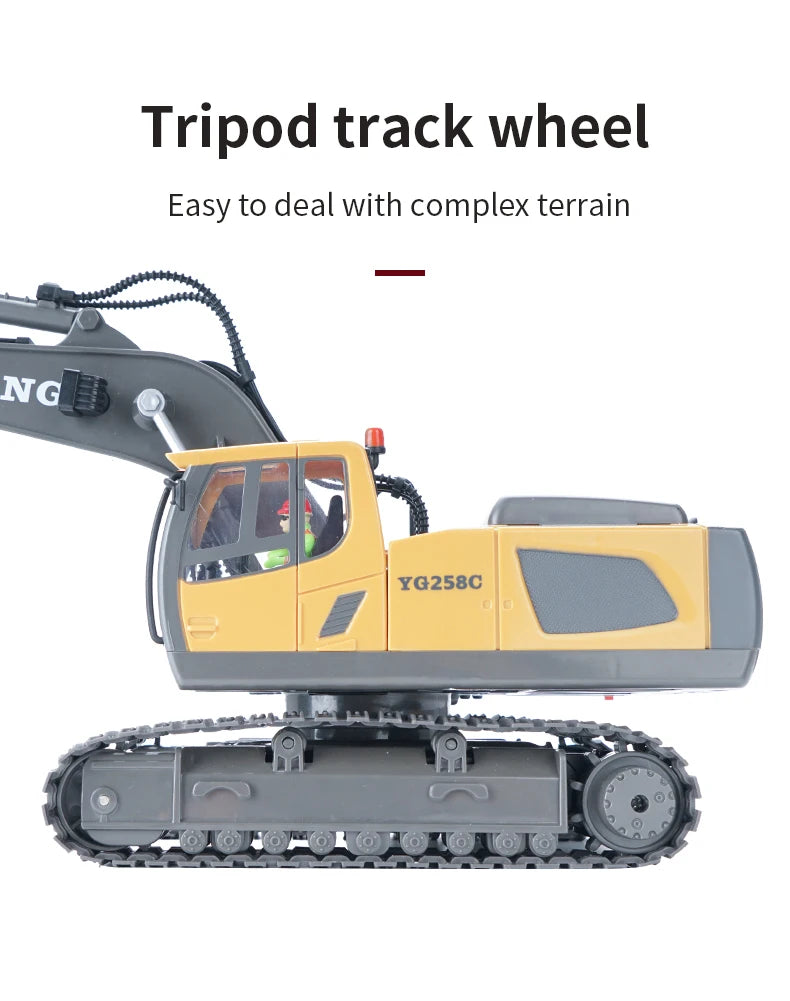 Excavadora RC 1:20 con Volcador y Bulldozer, Luz y Música
