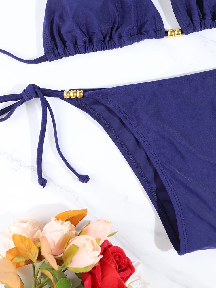 Bikini Triangular Sexy para Mujer, Microtanga, Cuello V Profundo, Traje de Baño
