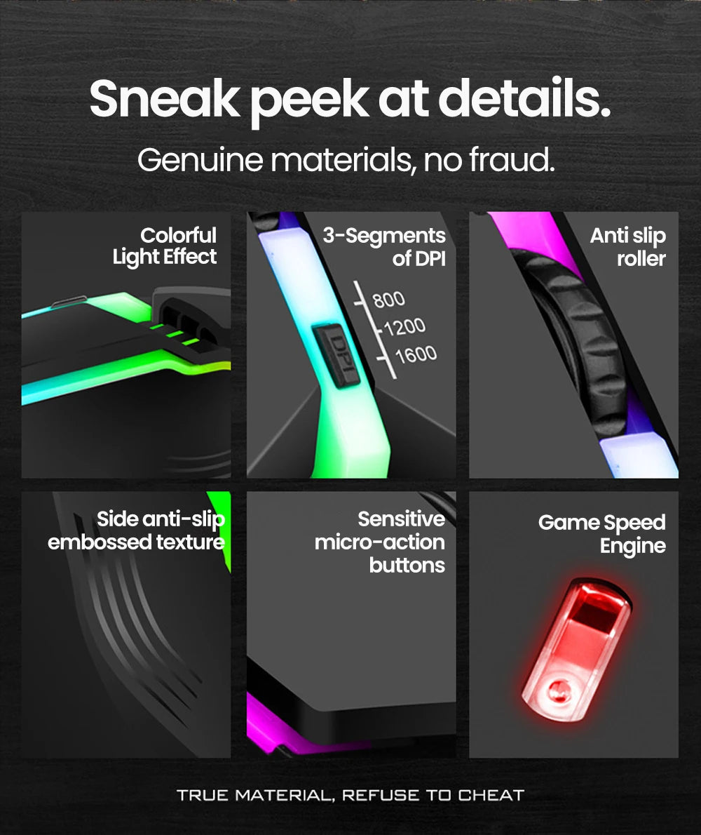 Ratones USB silenciosos con retroiluminación RGB, ratón para juegos con cable USB para PC de escritorio, portátil, ordenador, hogar y oficina, LED luminoso de 1600DPI