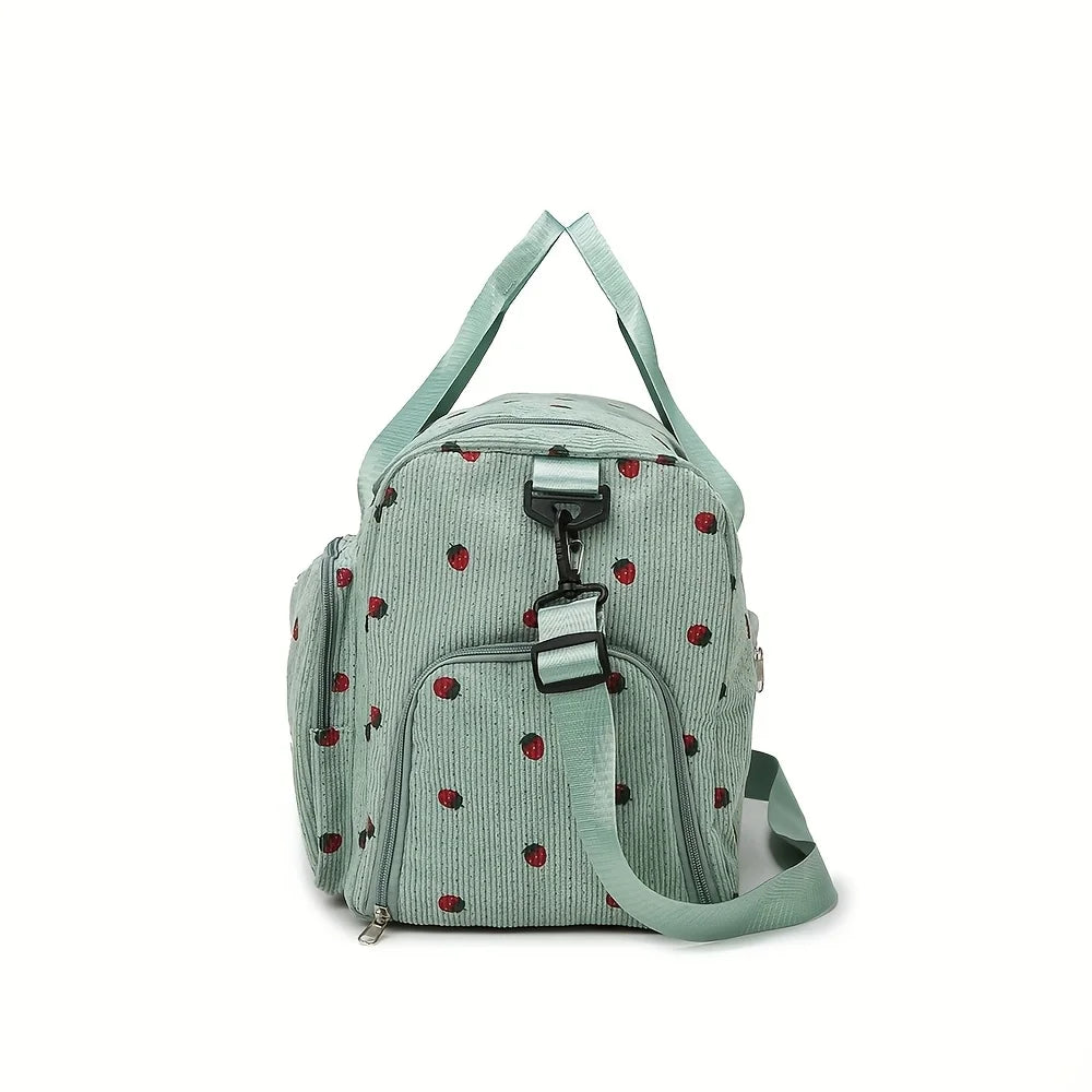 Bolsa de viaje de fresa, bolsa de equipaje de pana de gran capacidad, bolso cruzado ligero, bolsa deportiva y de fitness multifuncional