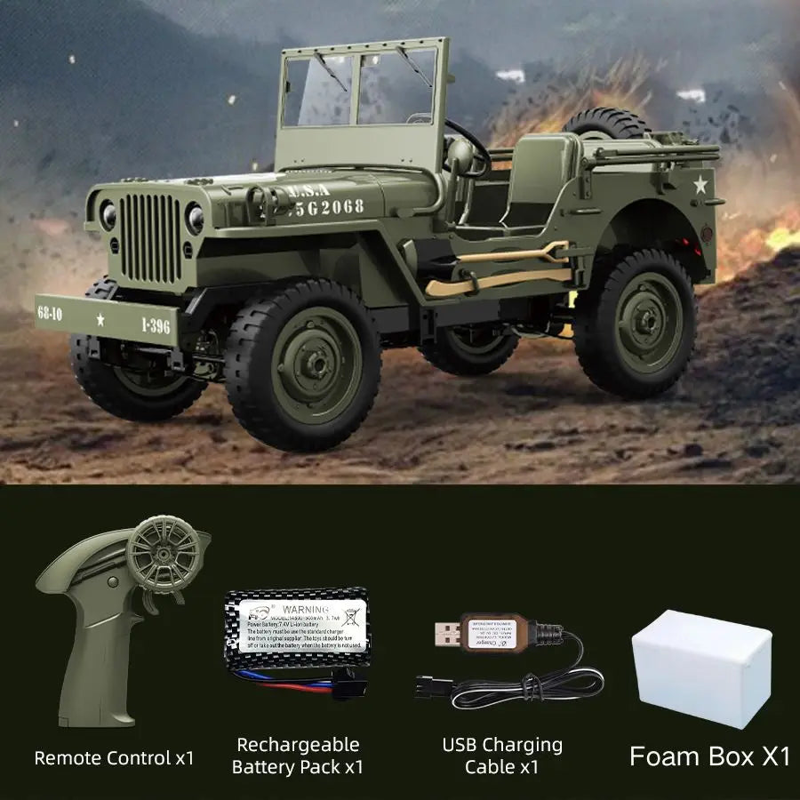 Coche RC JJRC C8815, Jeep Willys 1941, 2.4g 4WD RTR, Crawler, Camioneta Militar Todoterreno, Juguete de Escala, Regalo para Niños