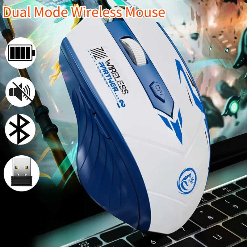 Ratón inalámbrico de modo Dual 2,4G, compatible con Bluetooth, recargable, brillante, silencioso, inalámbrico, para ordenador, PC y portátil