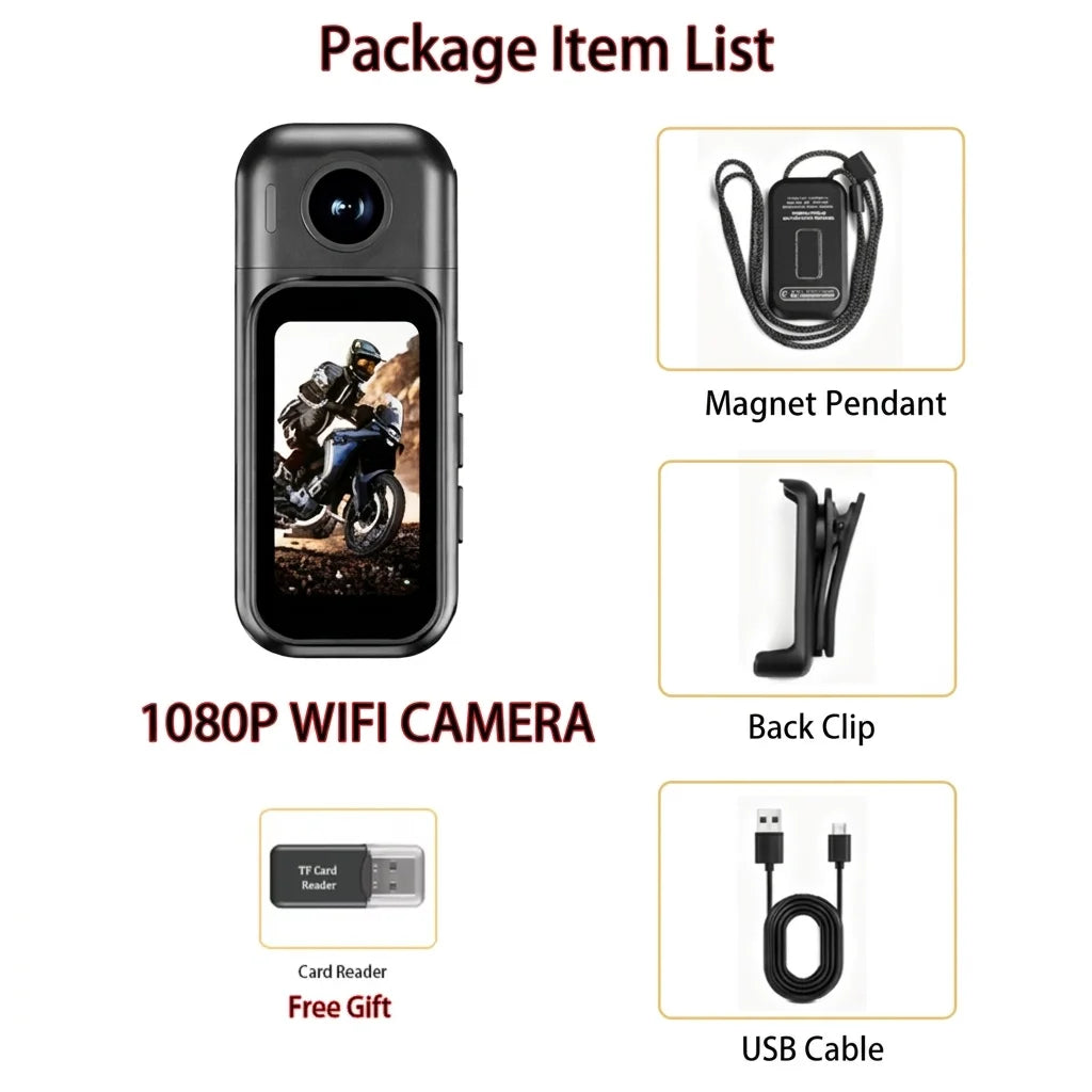 Mini Cámara Corporal WiFi FHD con Pantalla Táctil