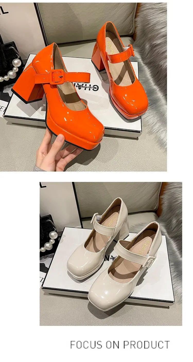 Zapatos Mary Jane Mujer con Plataforma, Punta Cuadrada y Tacón Alto