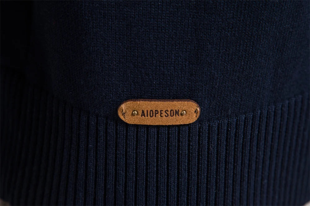 AIOPESON, suéter de retazos para hombre, suéter informal de algodón con cremallera y cuello simulado para hombre, nuevo suéter cálido de moda de invierno para hombre