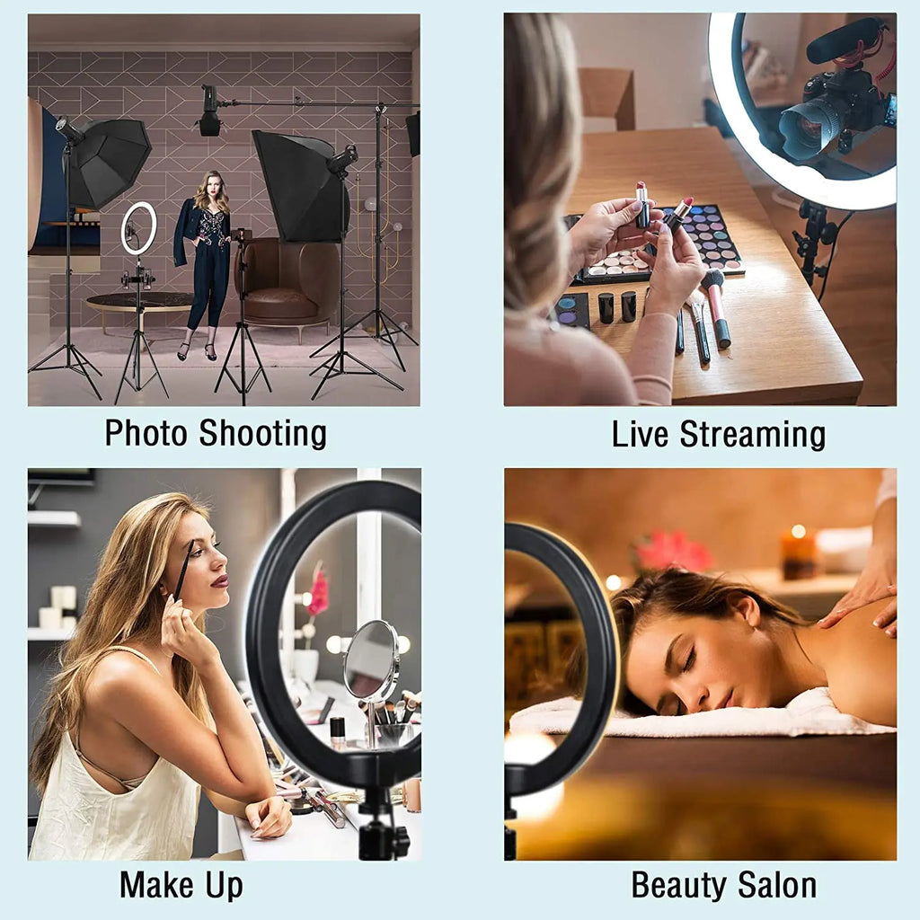 Anillo de luz LED para selfies de 16/26/33 cm, lámpara LED regulable, anillo de luz para fotografía, para teléfono, video en vivo, lámpara de relleno, anillo de luz para estudio fotográfico
