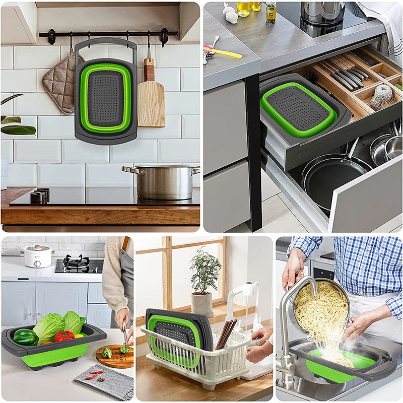 LMETJMA Colador plegable con asas extensibles Colador colador sobre el fregadero coladores de frutas y verduras coladores JT40