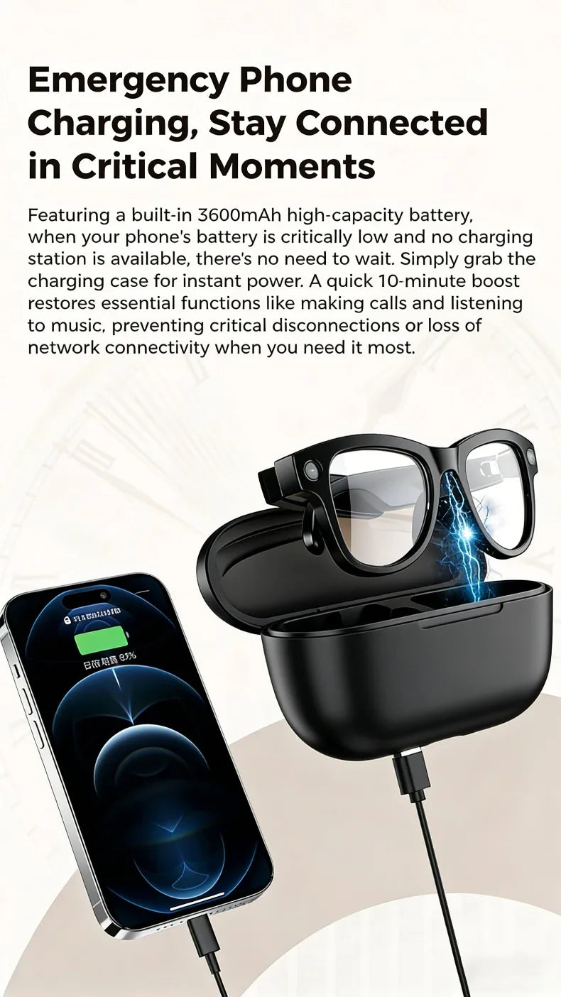Lentes Inteligentes M02 con IA, Reproductor de Música con Llamadas Bluetooth, Cámara de 8MP, Traducción en Más de 100 Idiomas, Lentes de Sol con Caja de Carga