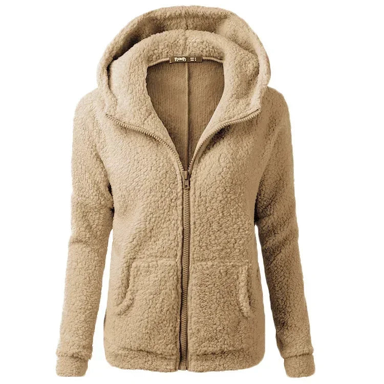 Chaqueta con capucha y cremallera para mujer, forro polar suave