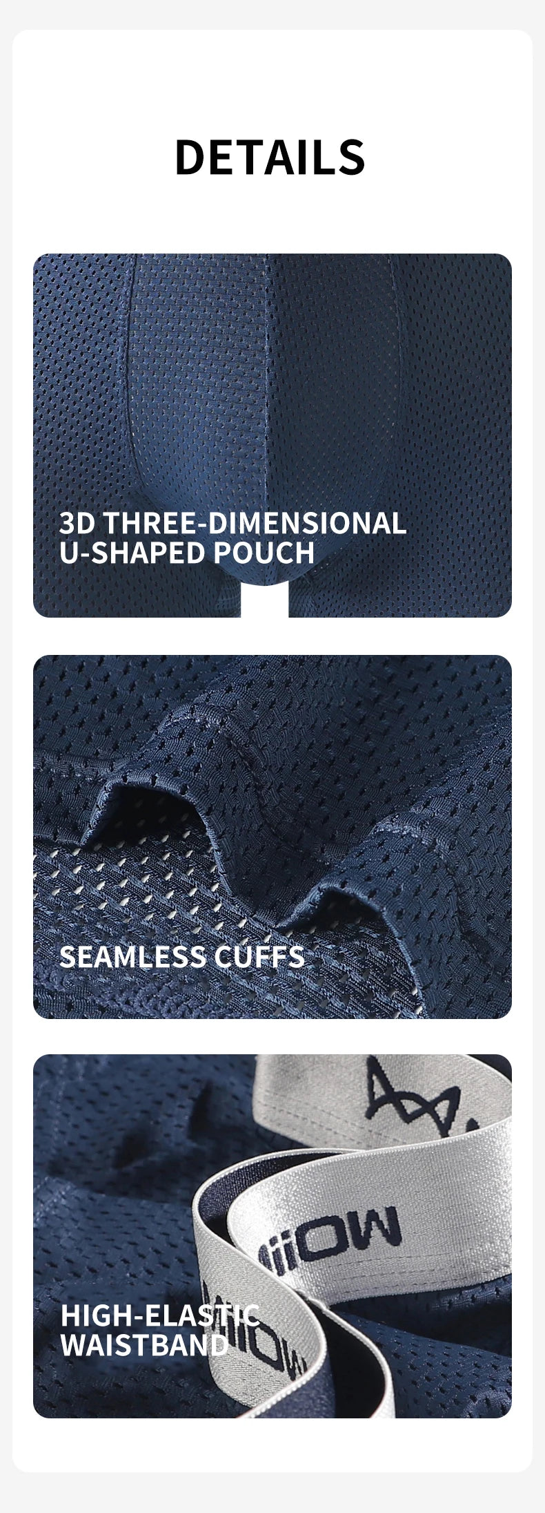MiiOW, 3 uds., ropa interior de seda de hielo fresca para hombre, Boxers de malla transpirable, calzoncillos para hombre 7A, bragas antibacterianas en la entrepierna para hombre, calzoncillos Boxer