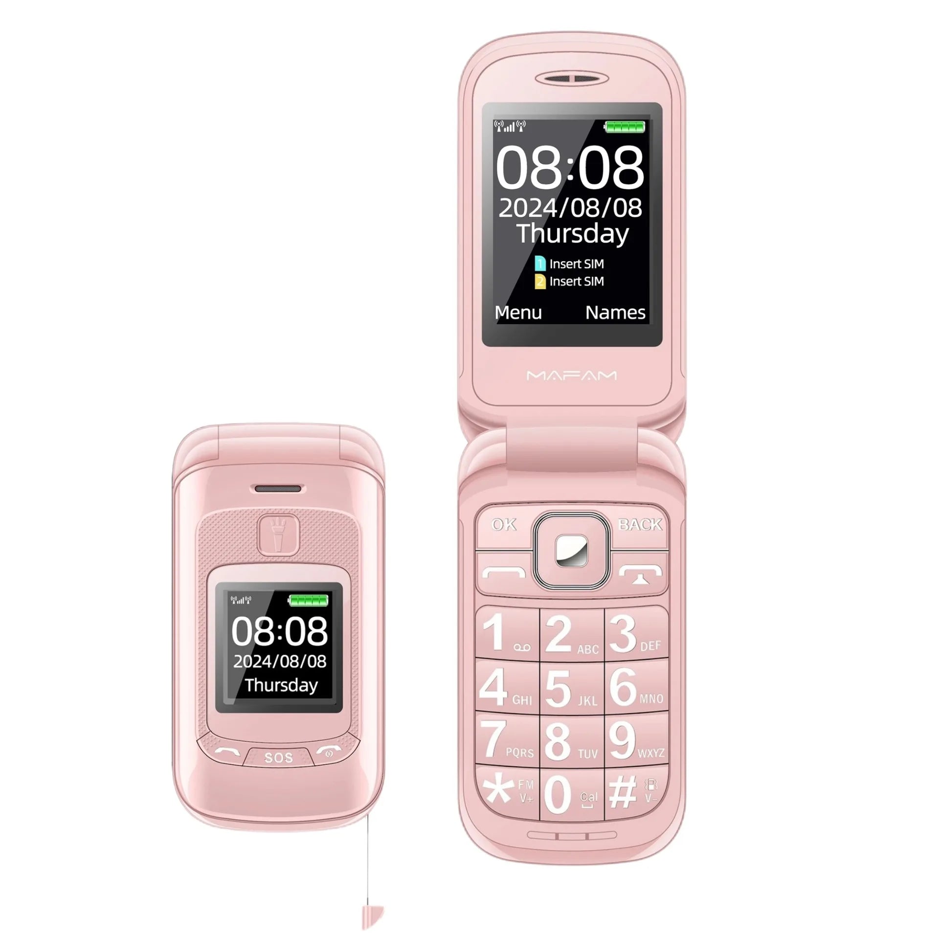 Mafam F899 Senior Flip Feature Phone Dos pantallas 2 Sim Botón grande SOS Dial Antorcha Clamshell Móvil Estilo retro 15 días Larga modo de reposo