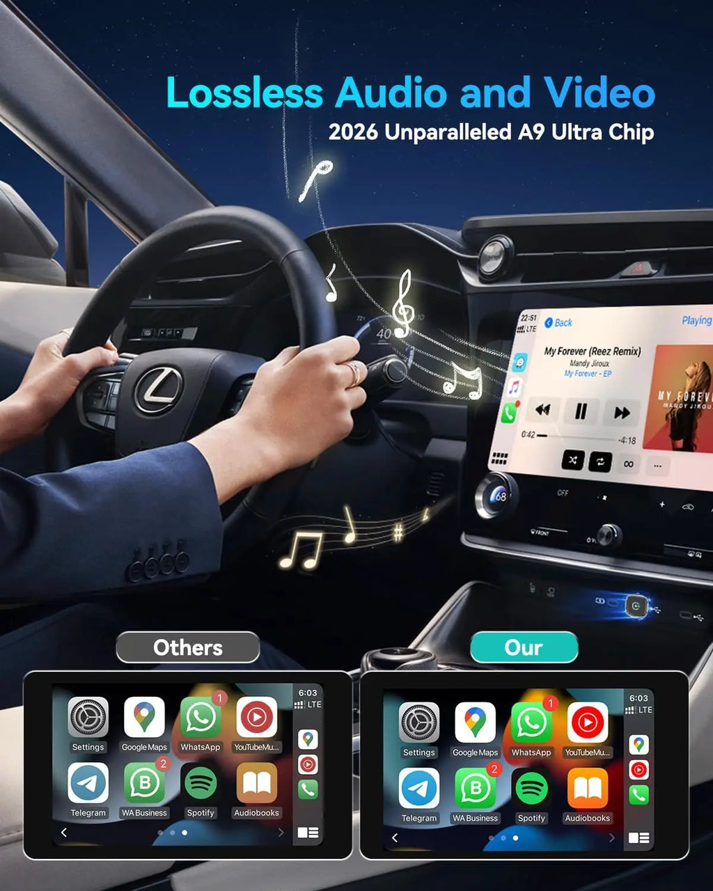 Adaptador Inalámbrico Ultra Mini Carplay 2026 para iPhone y Android Auto USB para Apple Car Play Dongle Plug & Play para iOS, Android