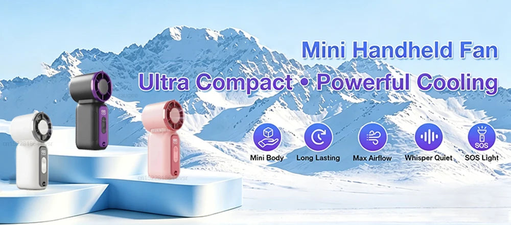 Mini ventilador portátil recargable con pantalla LED y 199 velocidades