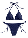 Traje de baño Tanga Bikini conjunto Sexy nuevo azul marino trajes de baño mujer Sexy trajes de baño Bikinis triángulo vendaje ropa de playa femenina