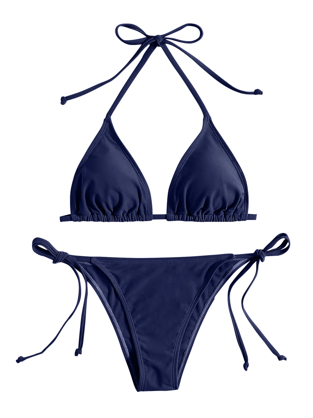 Conjunto de Bikini con Tanga para mujer, traje de baño Sexy de color azul marino, trajes de baño sexys, Bikinis con vendaje triangular, ropa de playa femenina 2 uds.
