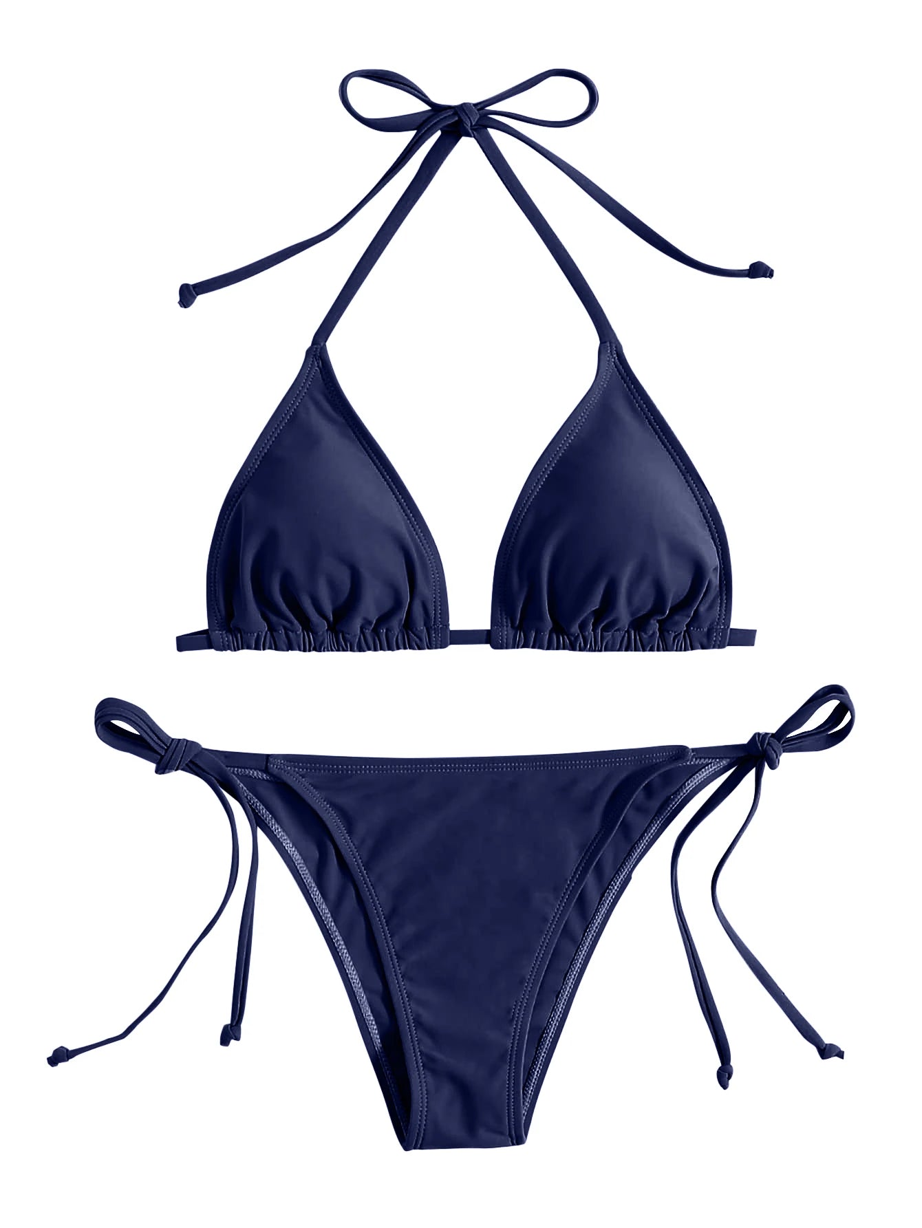 Conjunto de Bikini con Tanga para mujer, traje de baño Sexy de color azul marino, trajes de baño sexys, Bikinis con vendaje triangular, ropa de playa femenina 2 uds.