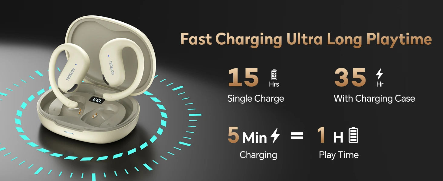 Tedelon F9 auriculares abiertos auriculares inalámbricos OWS Bluetooth 5,4 auriculares sonido HiFi TWS auriculares Bluetooth para ciclismo correr