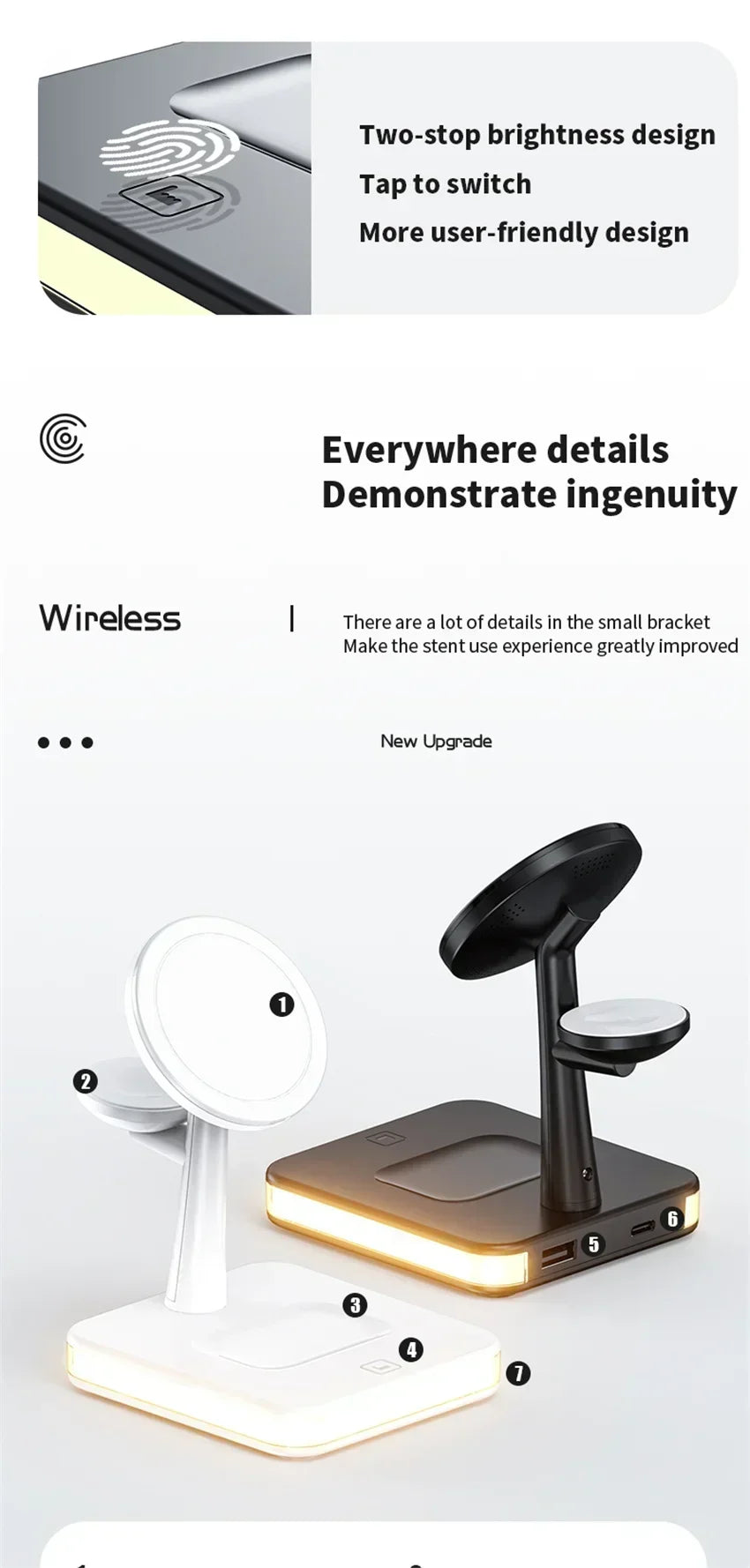 Base de Carga Inalámbrica Magnética 3 en 1 con LED para Escritorio, Compatible con iPhone 17~12 Pro Max, Airpods Pro y Apple Watch, Estación de Carga Rápida