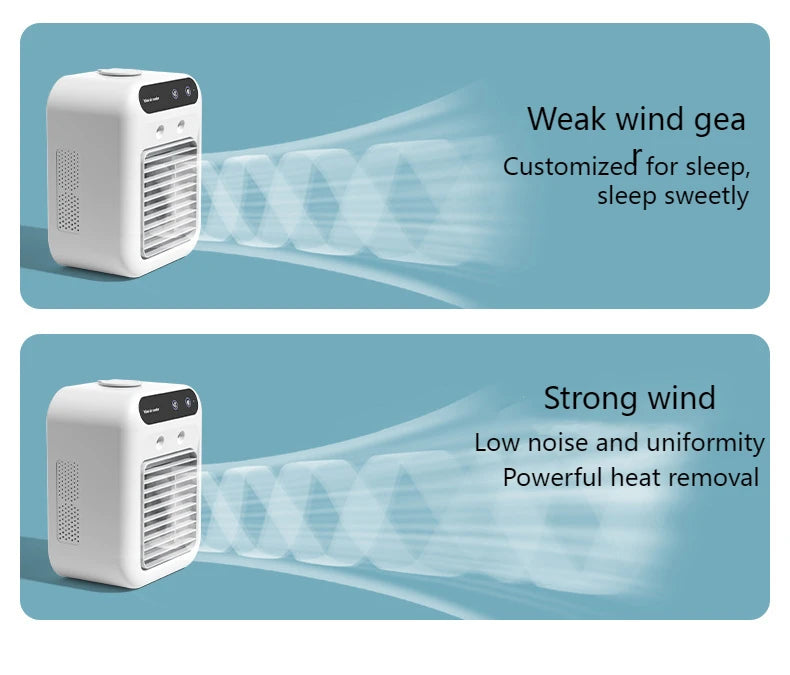 Ventilador humidificador de escritorio USB, tanque de agua, Mini enfriador de aire, dispositivo de refrigeración portátil, batería de litio de 1800mAh, ventilador de operación de bajo voltaje