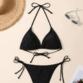 Bikini Negro Sexy de Estilo Europeo y Americano, Traje de Baño de Dos Piezas para Mujer, Ropa de Playa Moderna y Popular para Damas