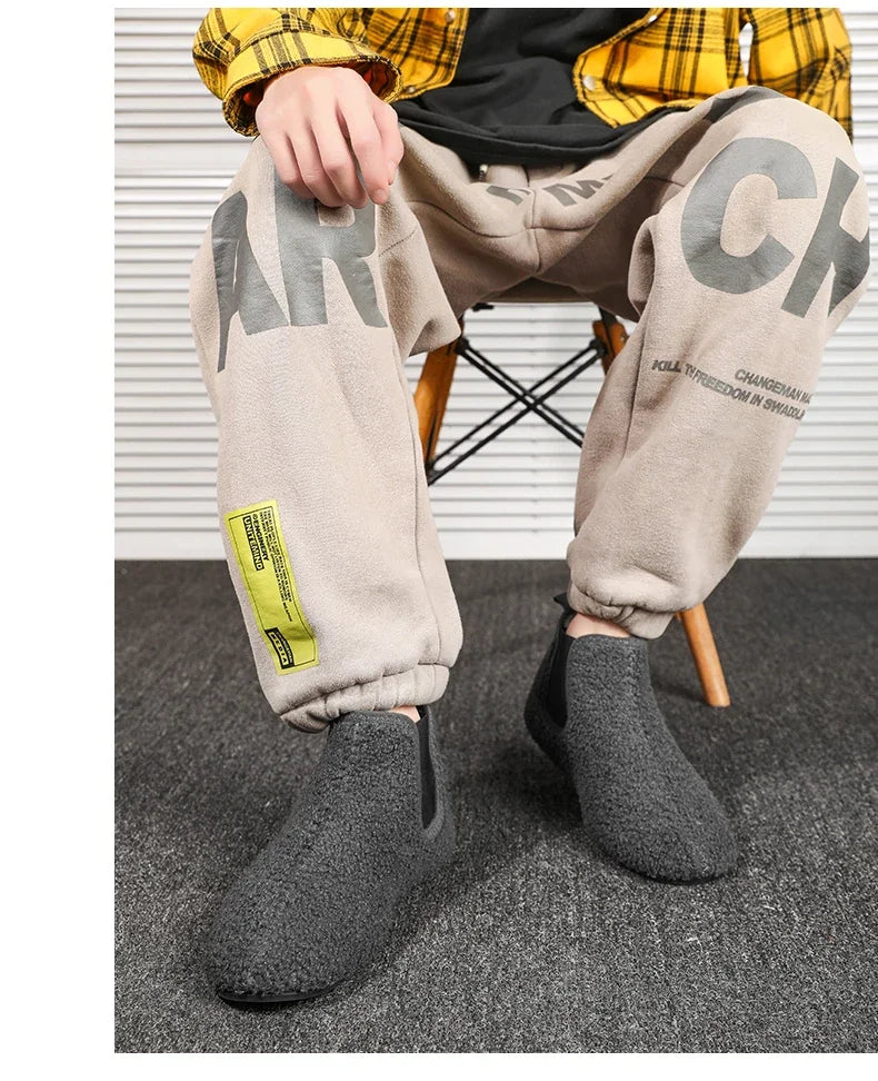 YRZL, zapatos cálidos de algodón para invierno, zapatillas de interior para el hogar para hombre, zapatos informales de algodón de felpa con parte inferior fina, zapatillas antideslizantes de suela suave para hombre
