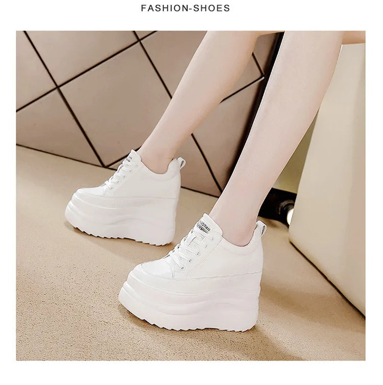 Zapatos deportivos Fujin con plataforma alta de 13 cm, zapatos planos con cuña, zapatillas gruesas, informales, cómodas, de alta gama, para caminar en otoño, 5 pulgadas