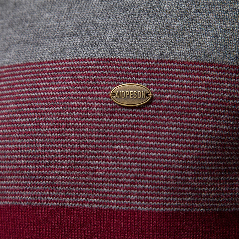 AIOPESON, suéter de retazos para hombre, suéter informal de algodón con cremallera y cuello simulado para hombre, nuevo suéter cálido de moda de invierno para hombre
