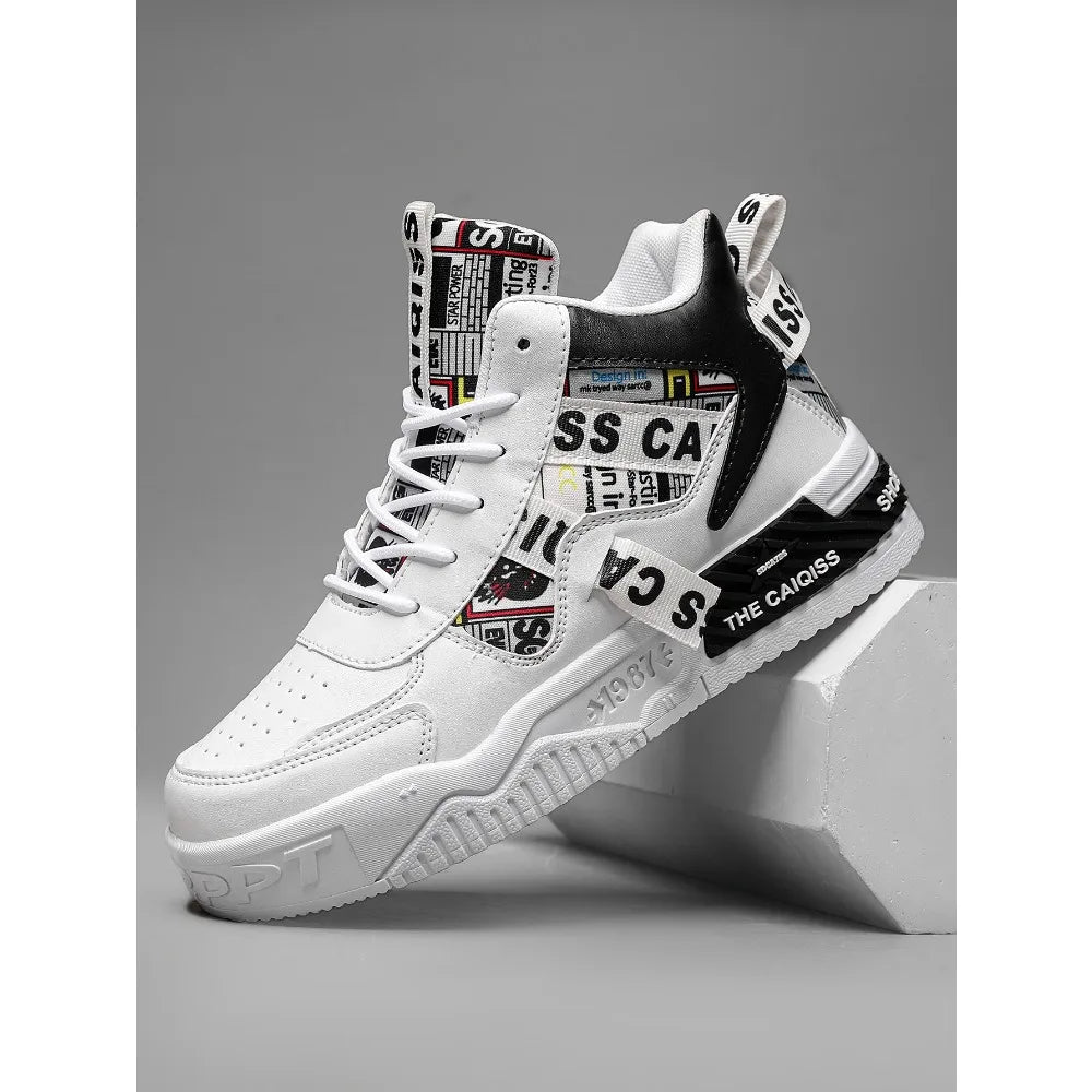 Zapatillas de plataforma con grafiti para hombre, estilo urbano, con cordones