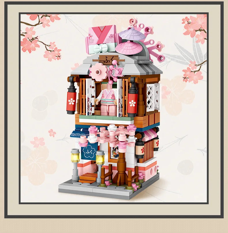 LOZ-serie de calle giratoria, tienda de ramen de estilo japonés, casa de aguas termales, tienda de ropa, tienda matcha, modelo de bloques de construcción, juguetes de regalo